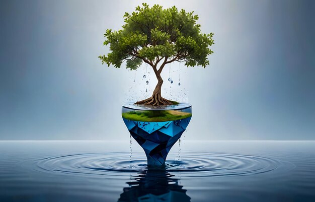 small tree and earth in the water earth day globe recycle