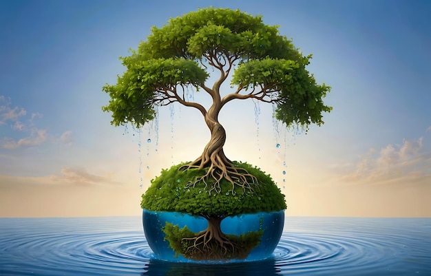 small tree and earth in the water earth day globe recycle