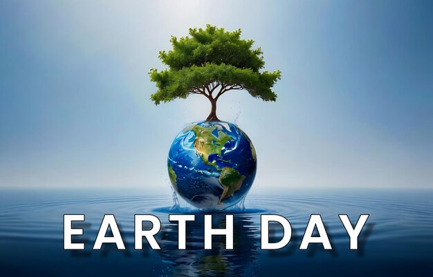 small tree and earth in the water earth day globe recycle