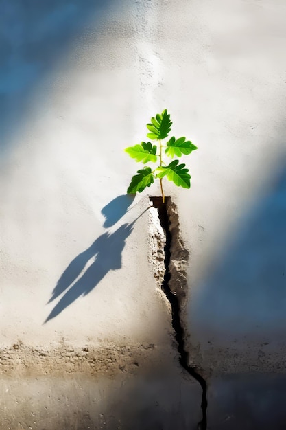 Foto piccolo albero che cresce da una crepa nel muro dell'edificio ai generativa