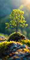 Photo small tree growing on a rock in the mountains