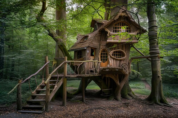 Маленький домик на дереве, построенный на стволе