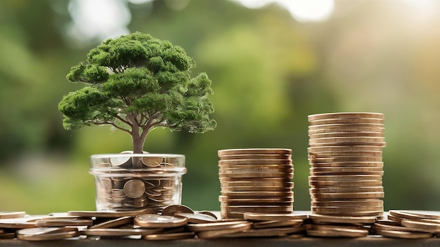 Small tree and indian coins stack