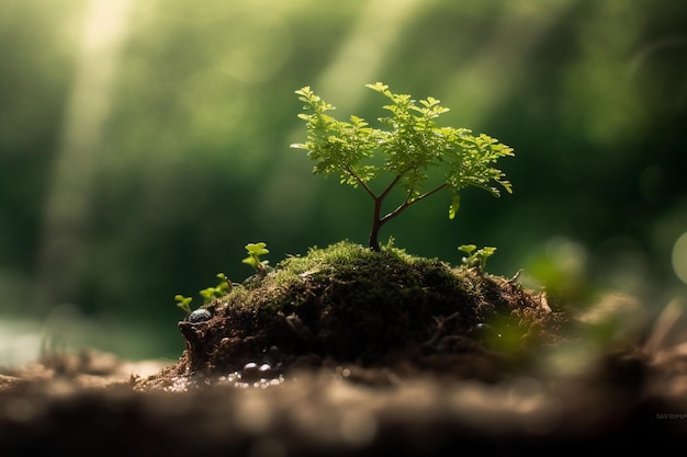 A small tree on a rock with the word tree on it