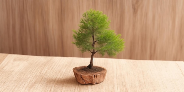 A small tree standing on a stand on a table