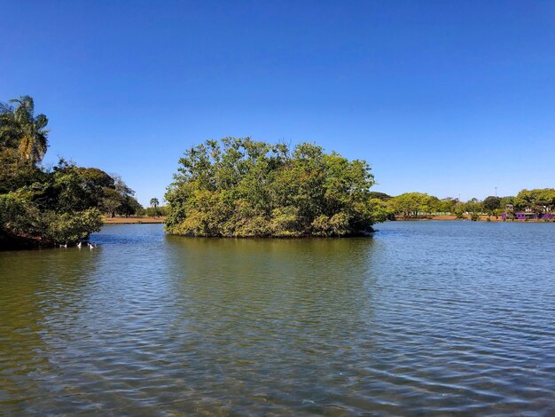 Small tropical island in the middle of freshwater lake