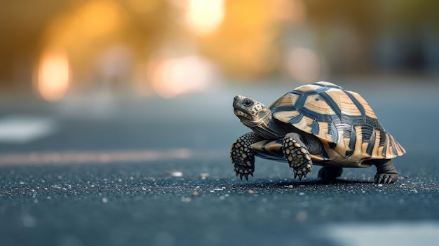 Small Turtle Sitting on the Road