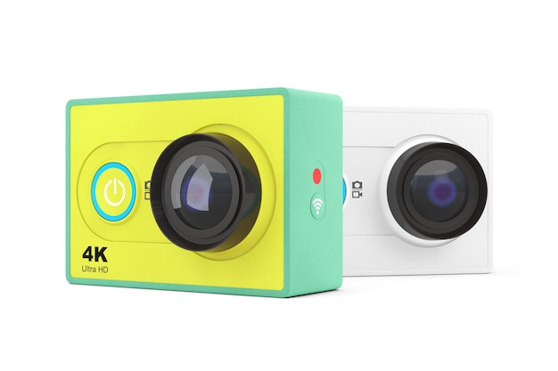 Small Ultra HD Action Camera on a white background. 3d Rendering