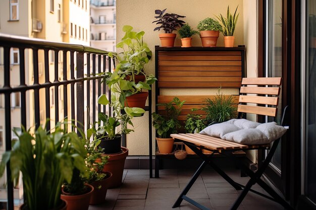 Foto piccolo balcone urbano con mobili minimalisti