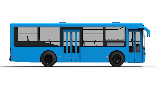 Small urban blue bus on white  