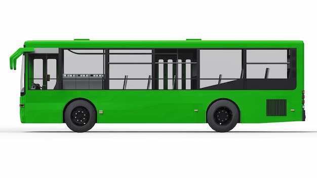 Small urban green bus on a white background 3d rendering