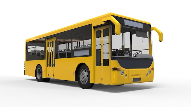 Small urban yellow bus on a white background. 3d rendering.