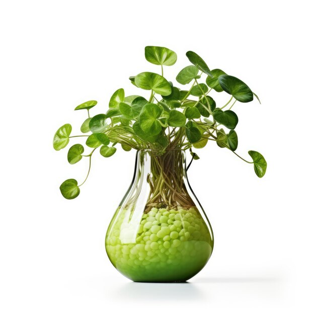 Small Vase with Green Plant on White Background