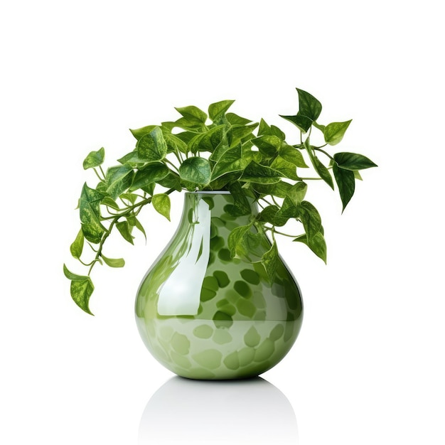 Small Vase with Green Plant on White Background