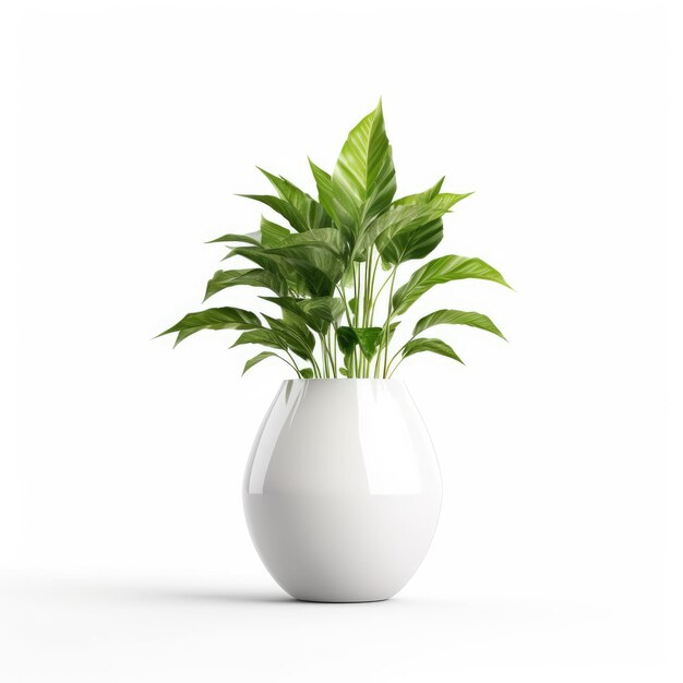 Small Vase with Green Plant on White Background