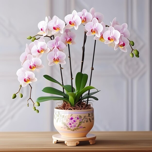 Photo a small vase with purple flowers on a wooden table