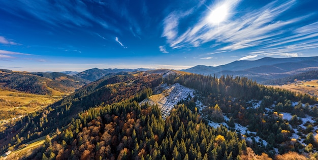 Small village in the beautiful mountain valley of the Carpathian Mountains in Ukraine 
