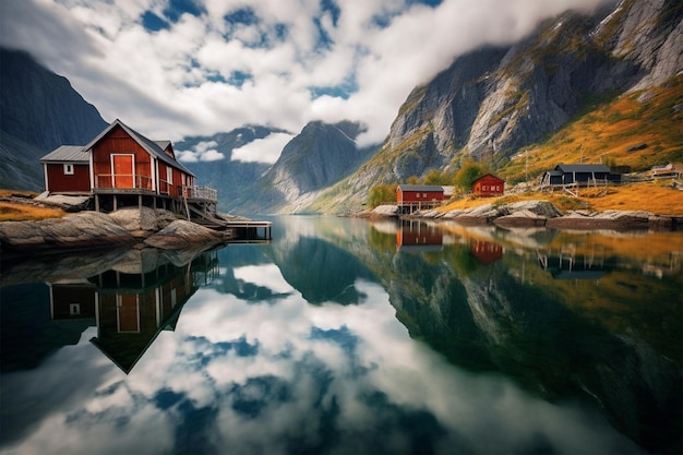 Небольшая деревня у фьордов в норвегии
