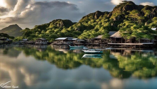 Photo a small village with houses on the water