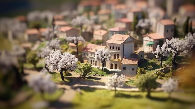 Photo a small village with a tree in the foreground and a small house in the background.