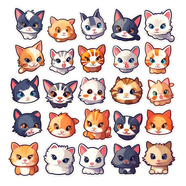 small vinyl stickers of cats funny cute vector illustration