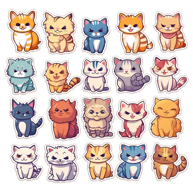 small vinyl stickers of cats funny cute vector illustration