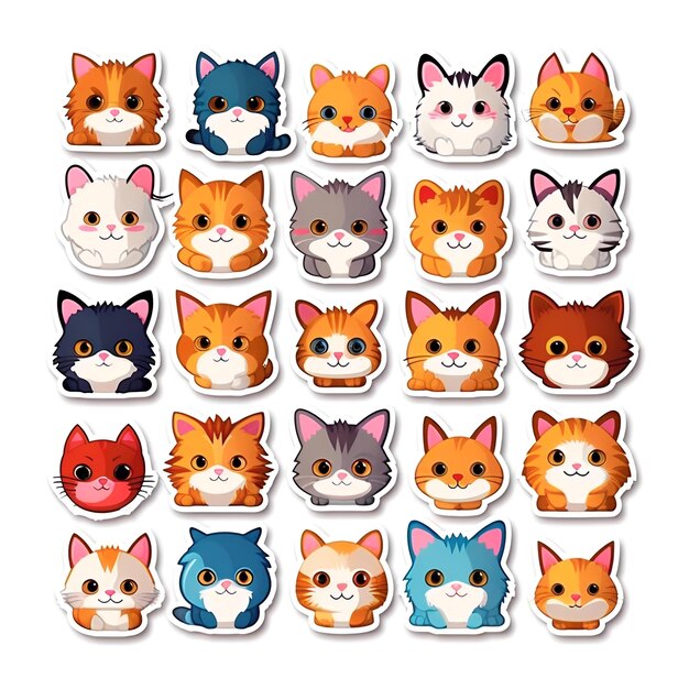 small vinyl stickers of cats funny cute vector illustration