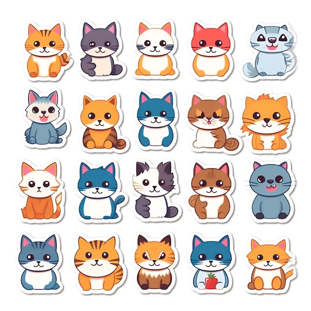 small vinyl stickers of cats funny cute vector illustration