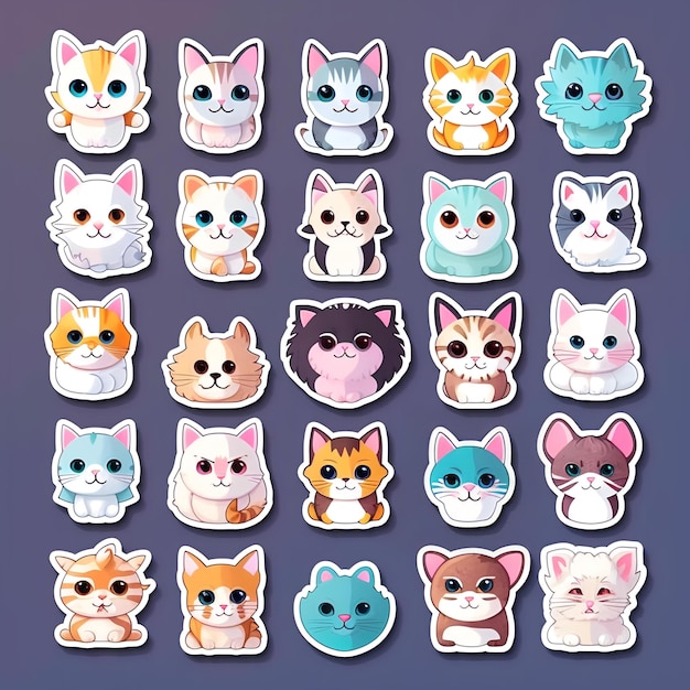 small vinyl stickers of cats funny cute vector illustration