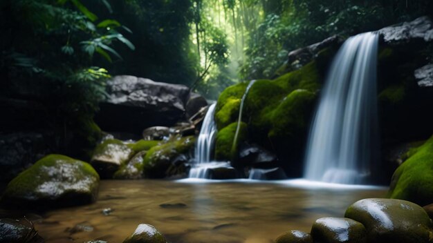 Photo small waterfall in the forest beautiful natural background generative ai