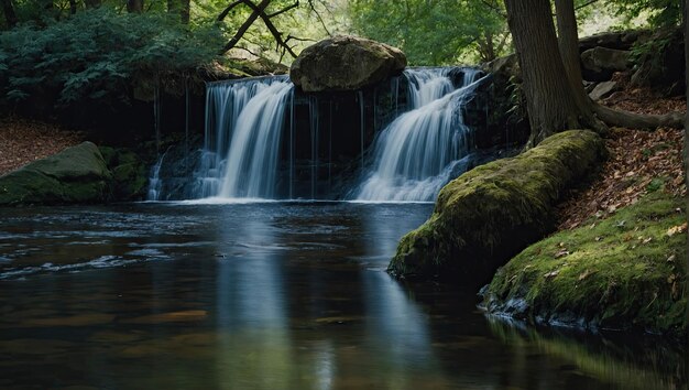 a small waterfall in the middle of a park