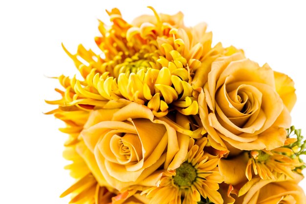 Small wedding bouquet with roses on a white background.