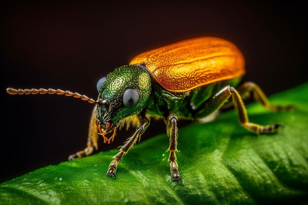 Photo small weevil crawling on green leaf outdoors generated