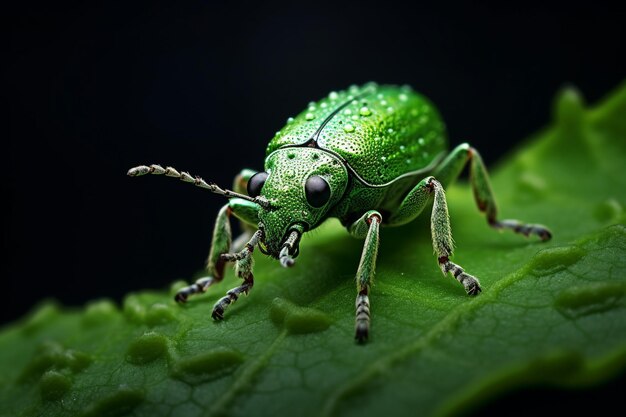 Photo small weevil crawling on green leaf outdoors generated