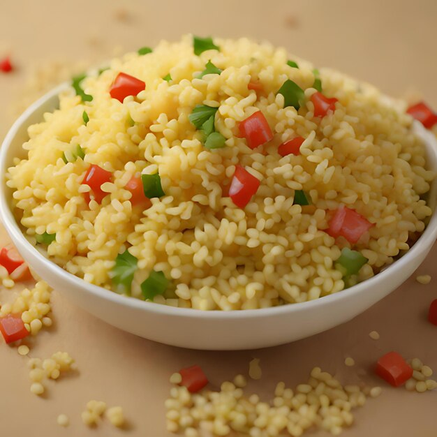 a small white bowl of rice with a small white bowl of red peppers