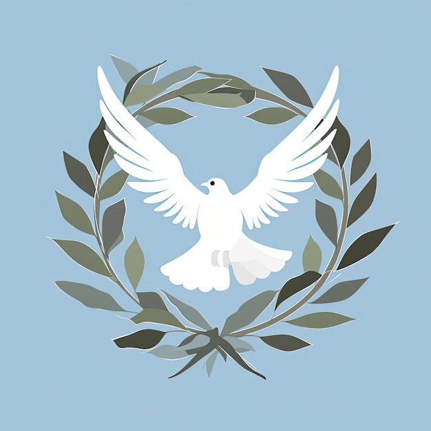 a small white dove flying in the air with a wreath around its neck in the style of light gray