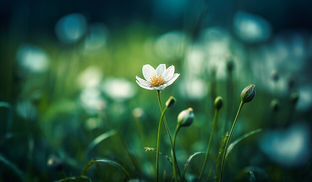 A small white flower in a green field