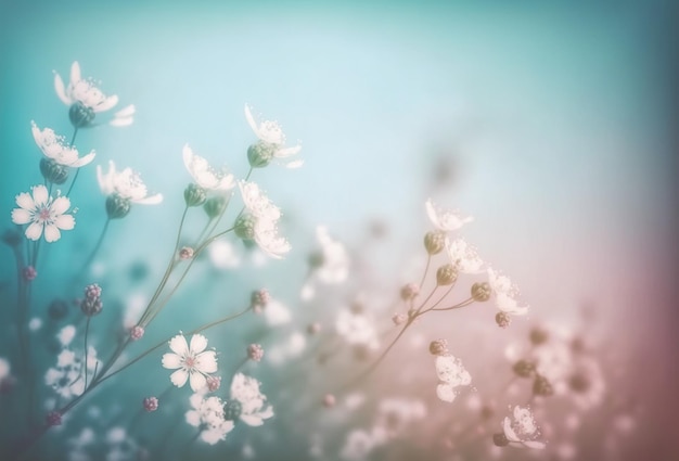 Small white flower with gentle blue and pink colors for spring background