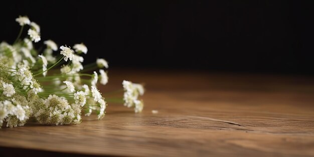 사진 나무 테이블 장면에 작은  꽃 gypsophila 장식 만적 인 우아함 모의 배경