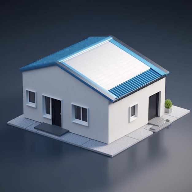 Маленький белый дом с синей крышей