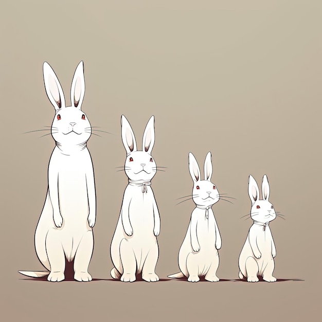 small white rabbits all standing upright