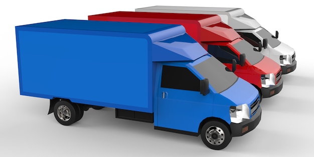 Small white, red, blue truck. Car delivery service. Delivery of goods and products to retail outlets