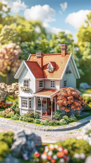 Photo small white suburban house with red roof