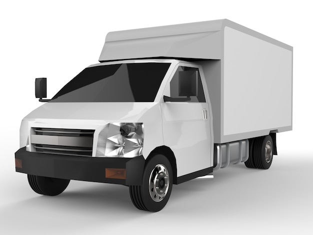 Piccolo camion bianco. servizio di consegna auto. consegna di merci e prodotti ai punti vendita. rendering 3d.