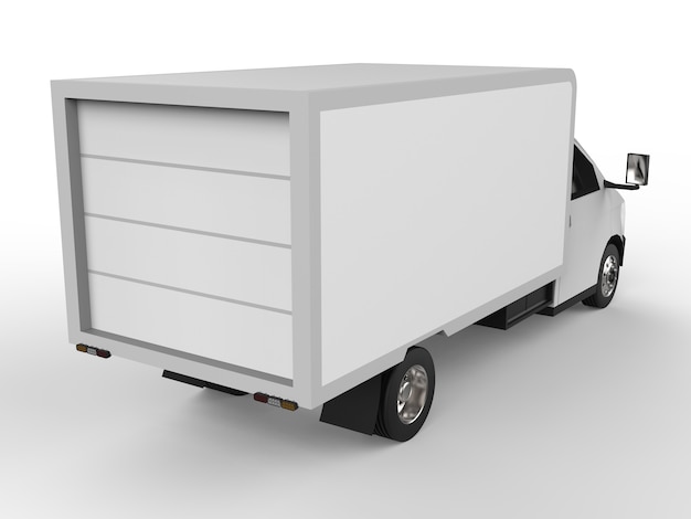 Small white truck. Car delivery service. Delivery of goods and products to retail outlets. 3d rendering.