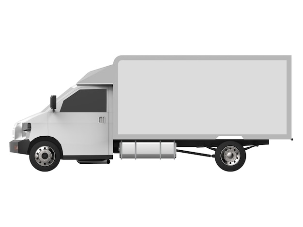 Small white truck. Car delivery service. Delivery of goods and products to retail outlets. 3d rendering.