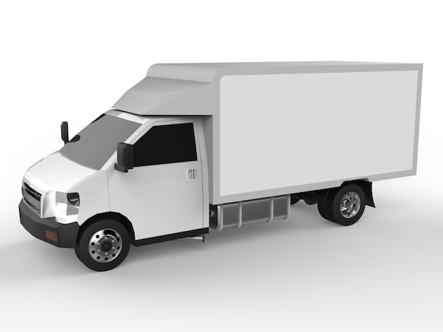 Foto piccolo camion bianco. servizio di consegna auto. consegna di merci e prodotti ai punti vendita. rendering 3d.