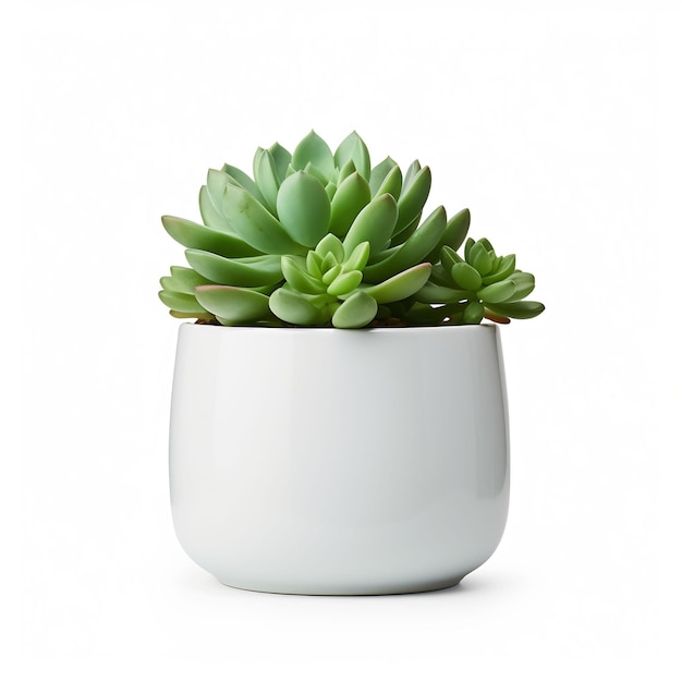 a small white vase with a plant in it