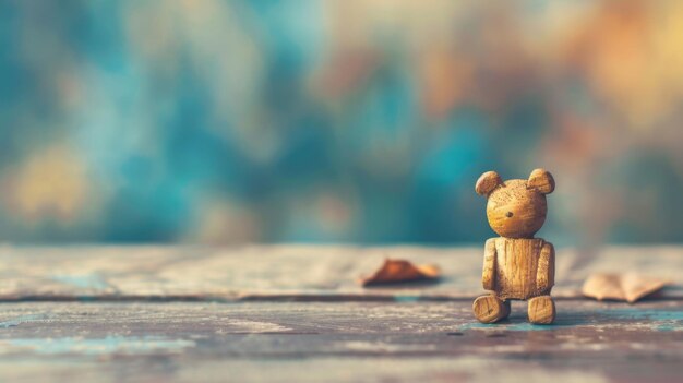 Small Wooden Bear Sitting on Top of Wooden Table