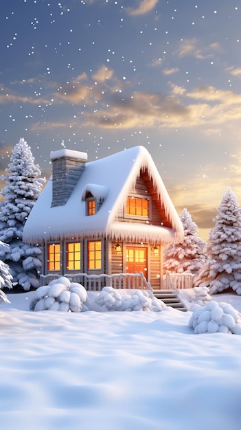 사진 눈  ⁇ 인 풍경 의 작은 나무 집 크리스마스 개념 장면 일러스트레이션